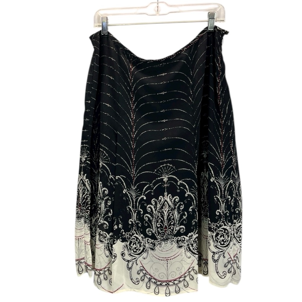 Jones Wear Black & Cream Floral Paisley Print Flowy Skirt Size 16